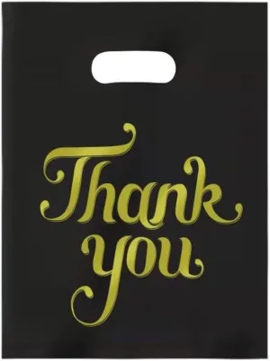 100 Count 11.7 "x 15.7" Plastic Merchandise Bags, Shopping Bag for Small Business Retail Bags Crafts Plastic Bag with Die Cut Handle Bag - Black Thank You