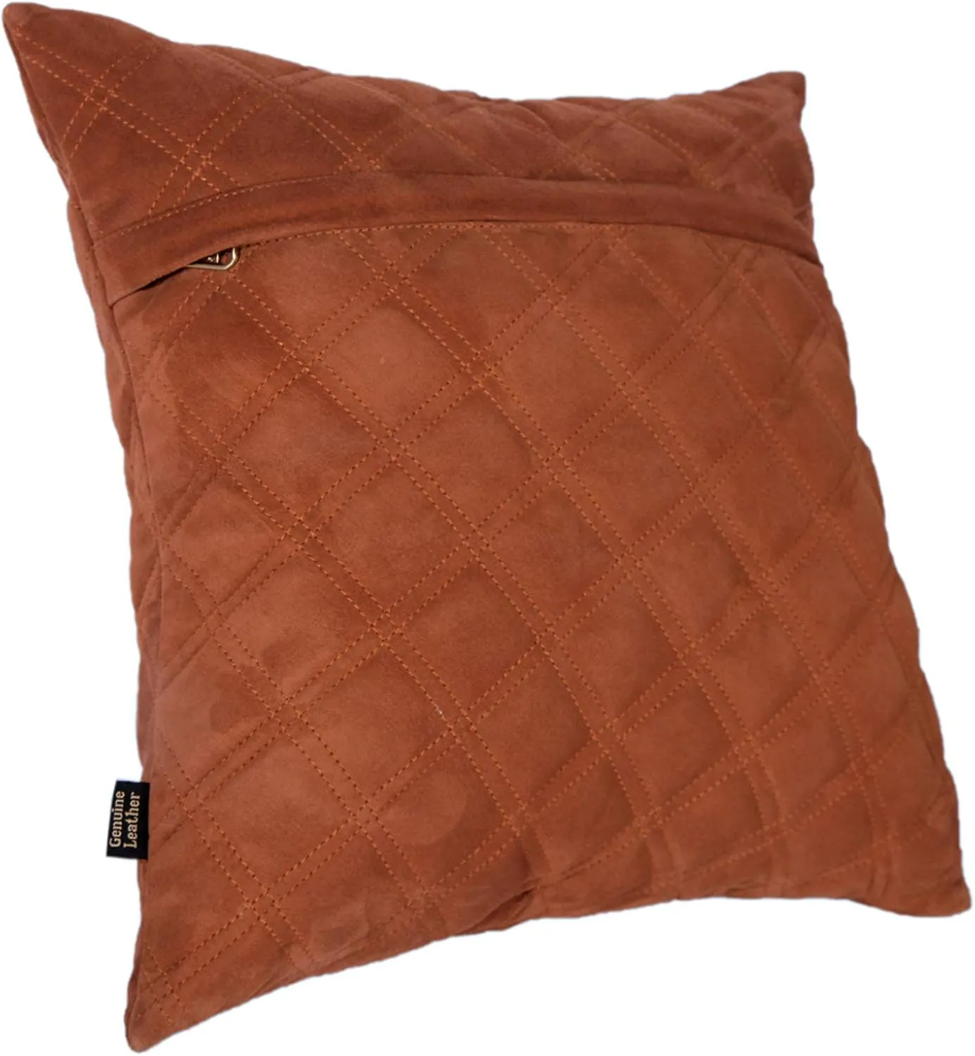 100% Lambskin Black Suede Diamond Leather Pillow Cover - Sofa Cushion Case - Decorative Throw Covers for Living Room & Bedroom - 14x14 Inches - Tan Suede Pack of 1