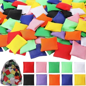 100 Pack Bean Bags for Tossing Small Mini Colorful Cornhole Bags Bulk for Tossing Game Nylon Bean Bags Sack Tossing Bags for Kids Outdoor Hand Toss Games Party Supply, 2.4 x 2.4 Inch