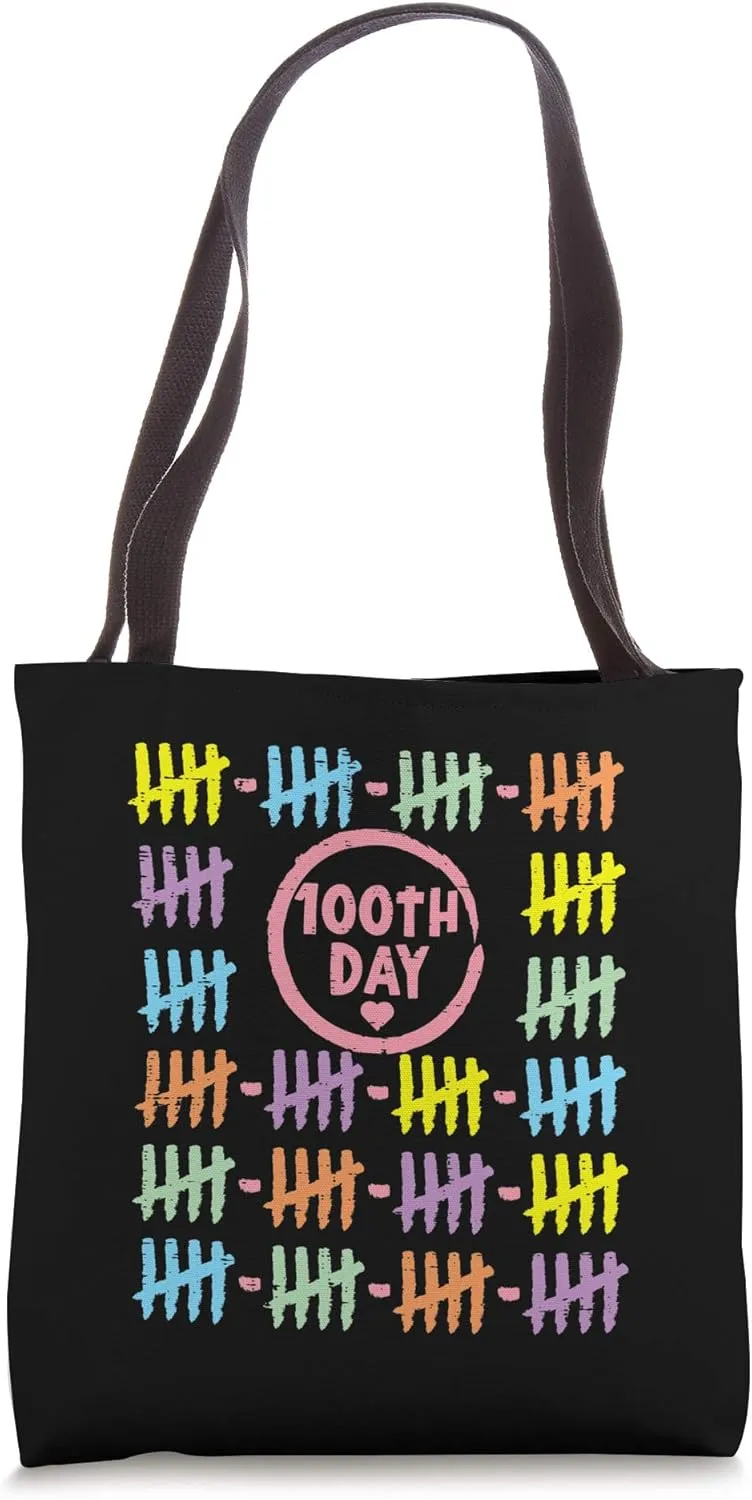100th Day Rainbow Lines Tally Marks 100 Days Of School Gift Tote Bag