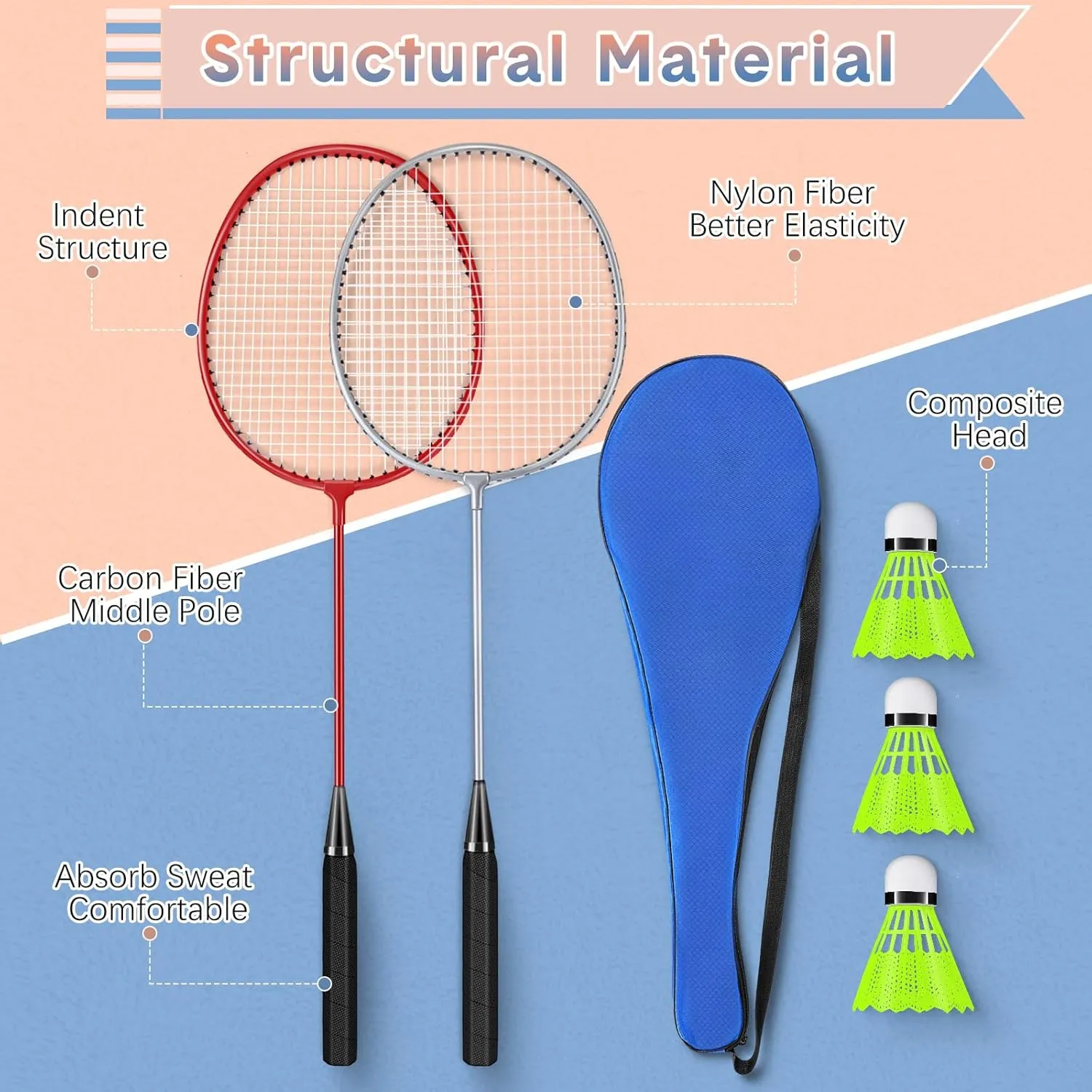 12 Pack Badminton Rackets Set Including Rackets, Nylon Shuttlecocks and Carry Bag for Outdoor Backyard Games Beginners