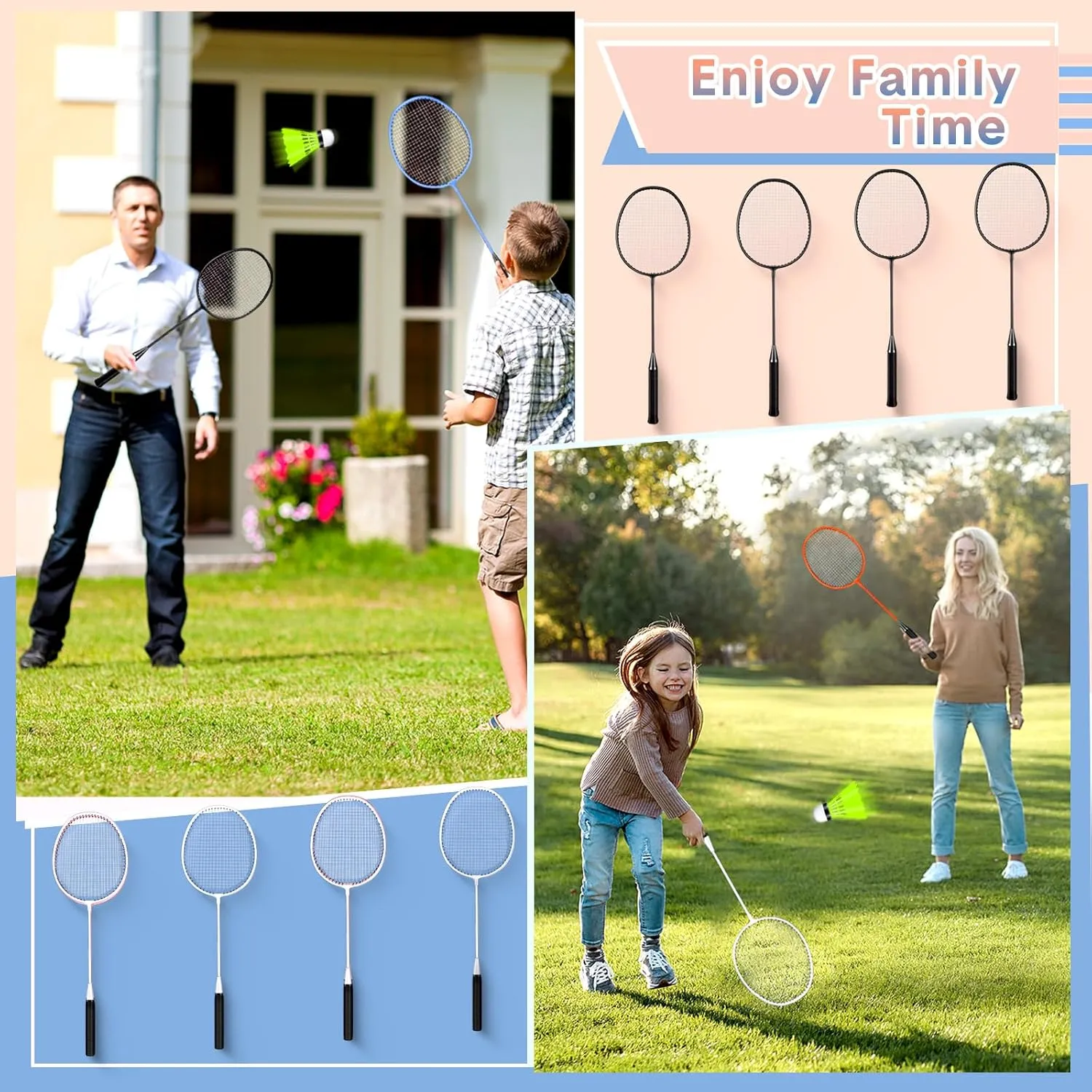 12 Pack Badminton Rackets Set Including Rackets, Nylon Shuttlecocks and Carry Bag for Outdoor Backyard Games Beginners