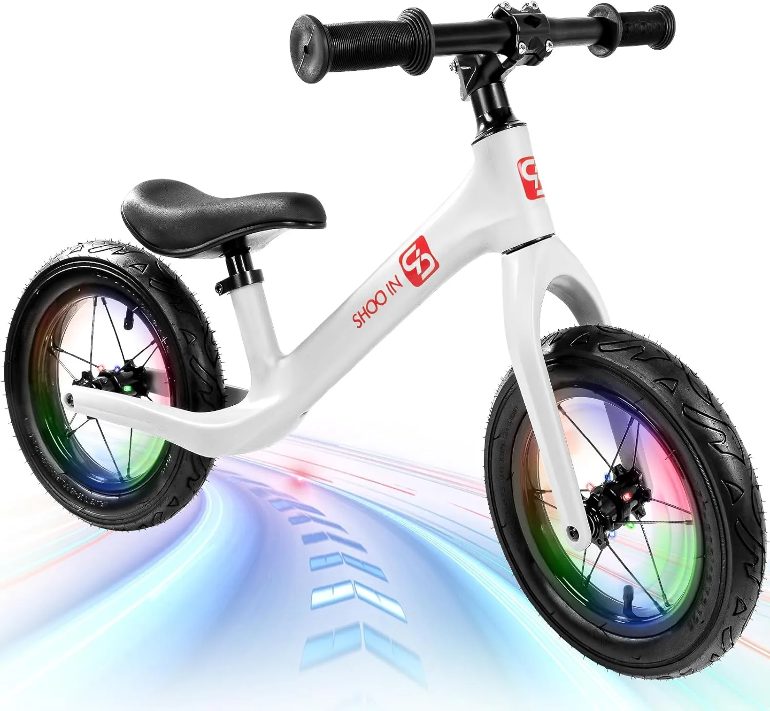 12" Balance Bike for 2 3 4 5 Year Old, No Pedal Balance Bike with Lightweight Nylon Frame, Air Filled Tires, Adjustable Seat, Colorful Light-Up Wheels, Gift Bike for Boys Girls