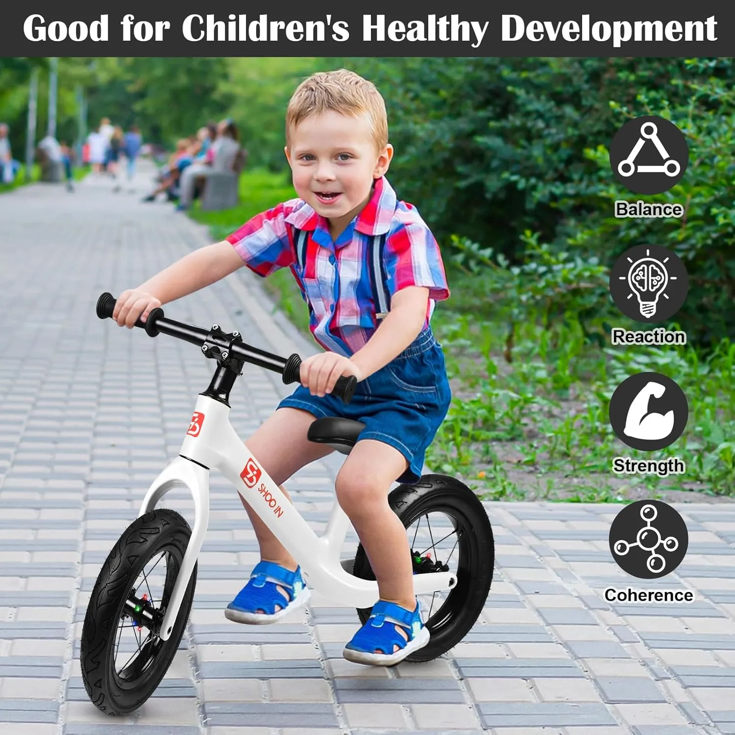12" Balance Bike for 2 3 4 5 Year Old, No Pedal Balance Bike with Lightweight Nylon Frame, Air Filled Tires, Adjustable Seat, Colorful Light-Up Wheels, Gift Bike for Boys Girls