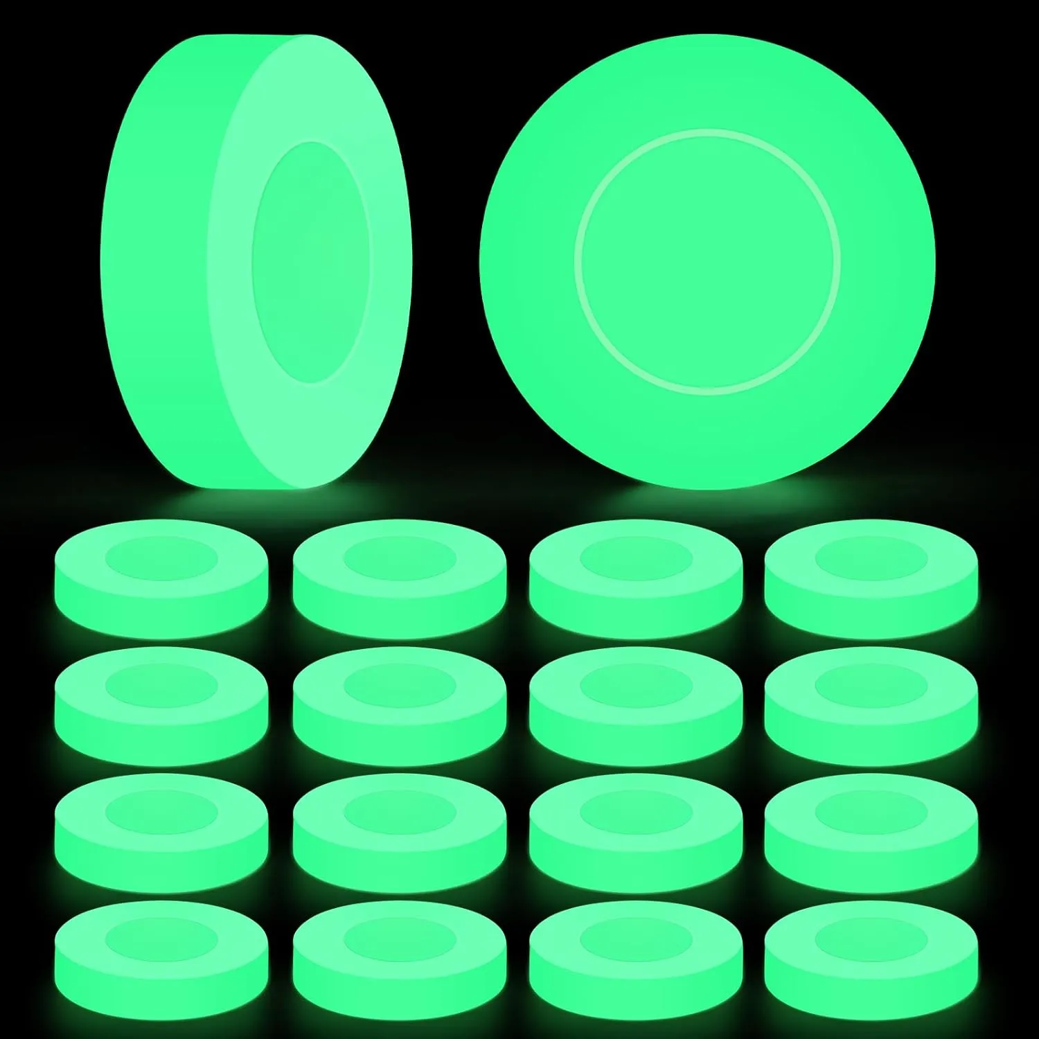 16 PCS Ice Hockey Puck Glow in The Dark Party Pucks Balls for Kids Adults Youth Green Floor Puck for Indoor Outdoor Road Roller Hockey Games with Storage Bag