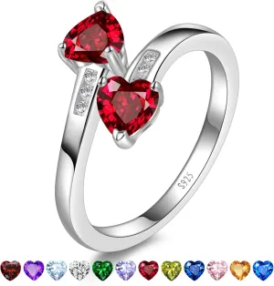 1CT Adjustable Women Heart Ring 925 Sterling Silver Birthstone Rings for Women Promise Ring for her Simulated Gemstone Statement Stackable Band Width 2mm Open Size 5~9
