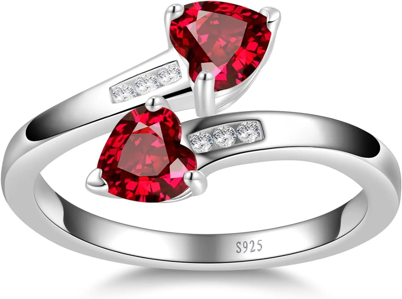 1CT Adjustable Women Heart Ring 925 Sterling Silver Birthstone Rings for Women Promise Ring for her Simulated Gemstone Statement Stackable Band Width 2mm Open Size 5~9
