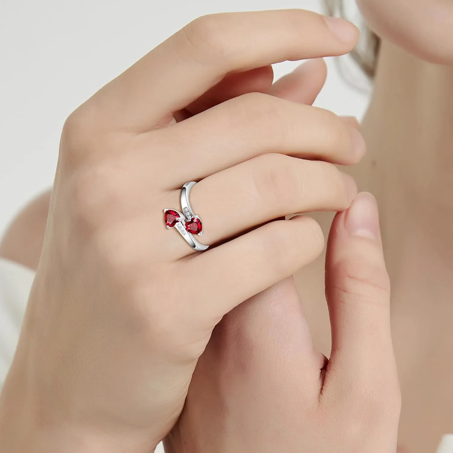1CT Adjustable Women Heart Ring 925 Sterling Silver Birthstone Rings for Women Promise Ring for her Simulated Gemstone Statement Stackable Band Width 2mm Open Size 5~9