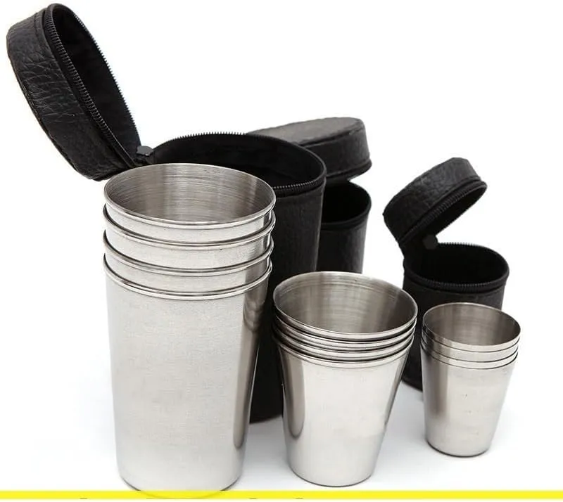 1SET Outdoor Hiking Travel Portable Stainless Steel Water Cup Four-Piece Set Including Storage Case(Medium)