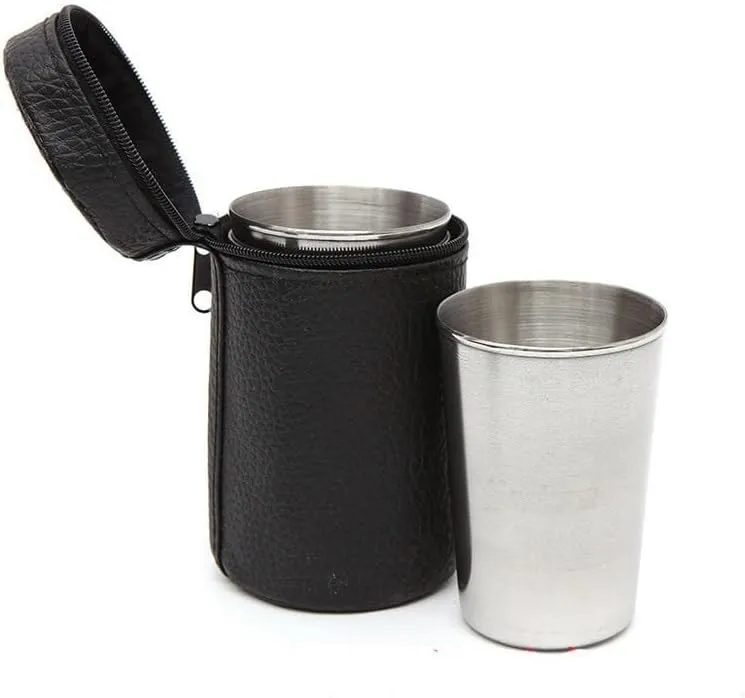 1SET Outdoor Hiking Travel Portable Stainless Steel Water Cup Four-Piece Set Including Storage Case(Medium)
