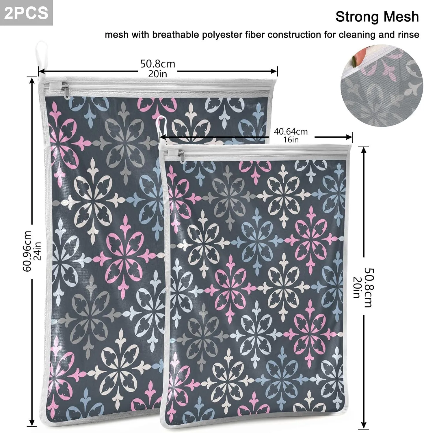 2 Pcs Mesh Laundry Bags Delicates Laundry Bag with Zipper Dirty Clothes Travel Bag,for Laundry Washing Machine Bra Hosiery Underwear Black Retro Pattern