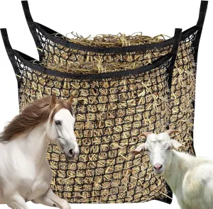2 PCS Slow Feed Hay Net，31.5" x 35.1"Large Capacity Horse Feed Bag,Horses Hay Bags Easy to Hang for Horse Feeder Full Day Feeding Horses Goat Stall Trailer-Black