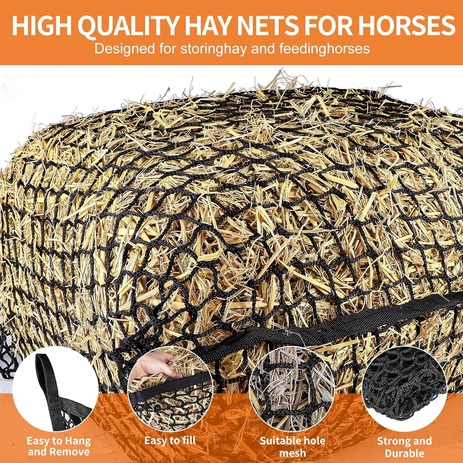 2 PCS Slow Feed Hay Net，31.5" x 35.1"Large Capacity Horse Feed Bag,Horses Hay Bags Easy to Hang for Horse Feeder Full Day Feeding Horses Goat Stall Trailer-Black