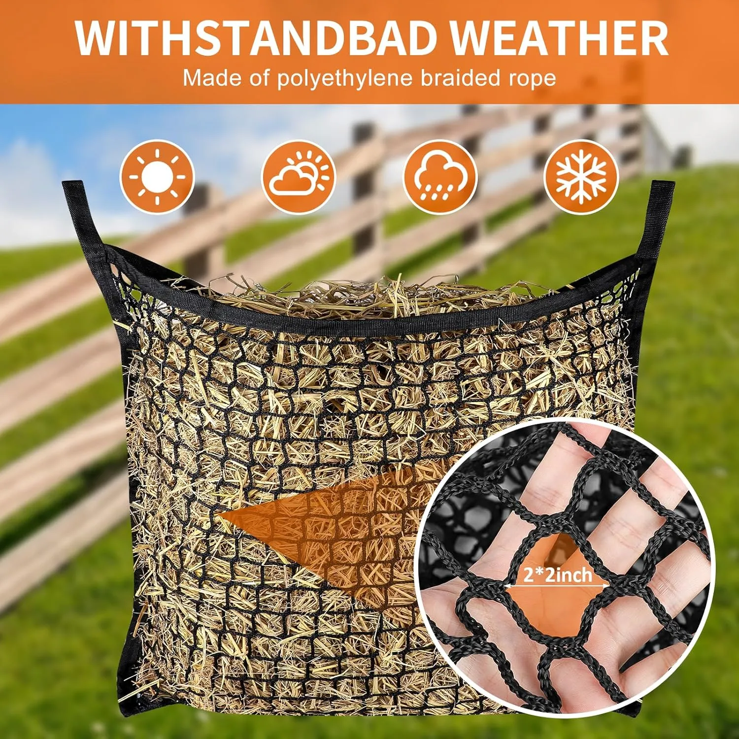2 PCS Slow Feed Hay Net，31.5" x 35.1"Large Capacity Horse Feed Bag,Horses Hay Bags Easy to Hang for Horse Feeder Full Day Feeding Horses Goat Stall Trailer-Black