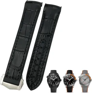 20mm 22mm Rubber Nylon Leather Watchband For Omega Diver 300 Planet Ocean 600M Orange Watch Strap