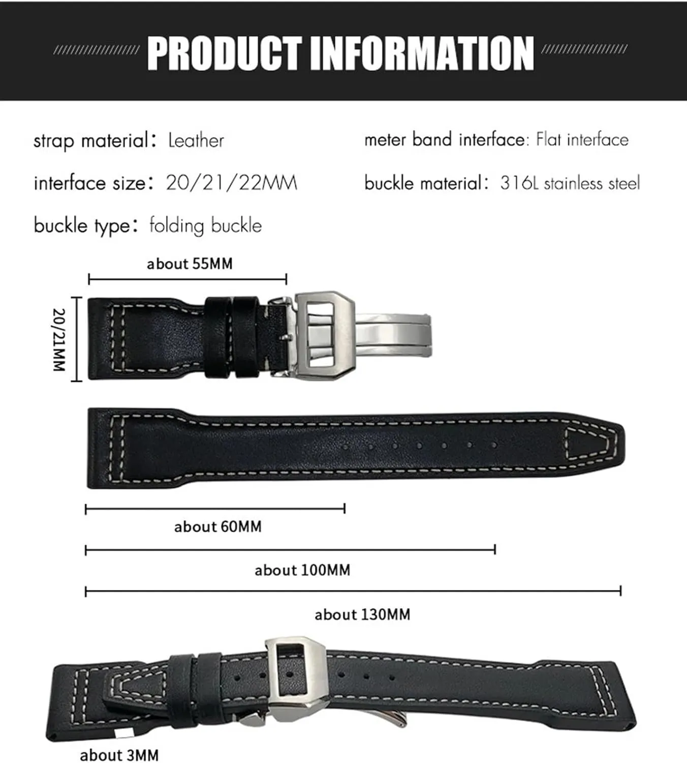 21mm 22mm Genuine Leather Watch Band For IWC Big Pilot Flamethrower Little Prince Mark Strap Willow Nail Bracelet