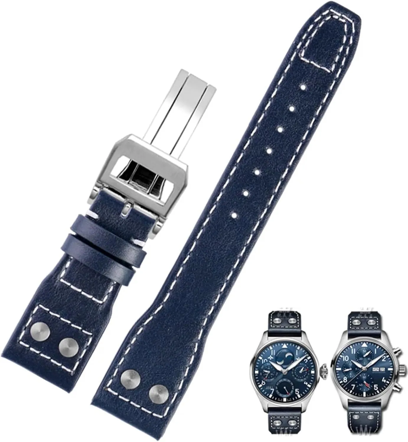 21mm 22mm Genuine Leather Watch Band For IWC Big Pilot Flamethrower Little Prince Mark Strap Willow Nail Bracelet