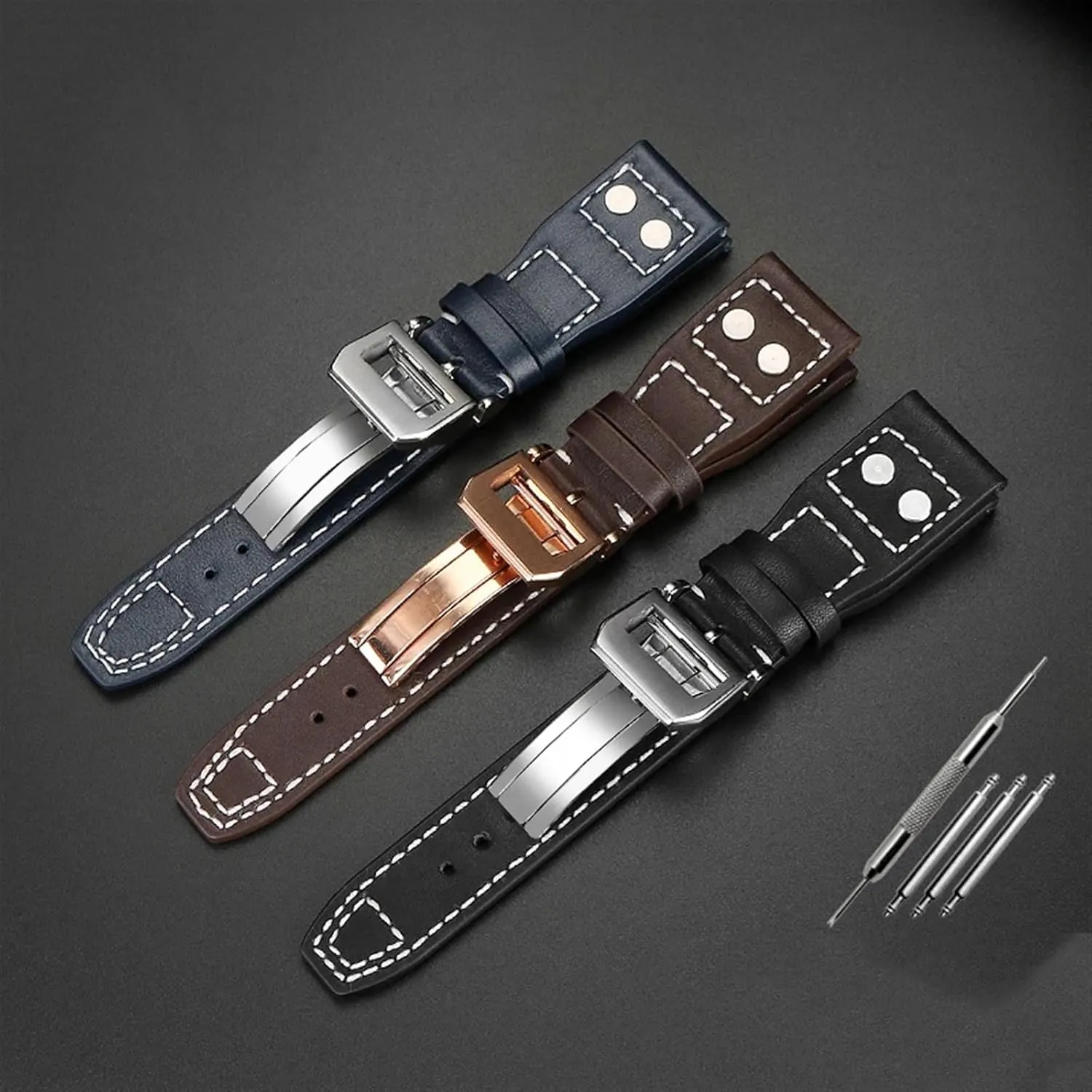 21mm 22mm Genuine Leather Watch Band For IWC Big Pilot Flamethrower Little Prince Mark Strap Willow Nail Bracelet