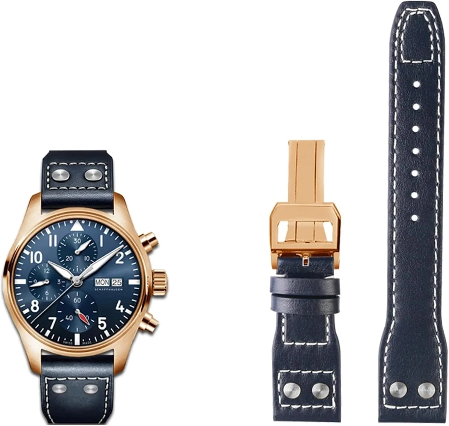 21mm 22mm Genuine Leather Watch Band For IWC Big Pilot Flamethrower Little Prince Mark Strap Willow Nail Bracelet