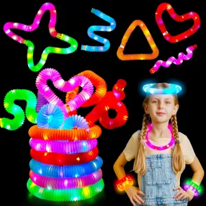 24 Pcs Light Up Pop Tubes, Glow Sticks Bulk Party Favors for Kids 4-8 8-12 Glow in The Dark Party Supplies Fidget Sensory Toys for Boys Girls Birthday Easter Gifts Pinata Goodie Bag Stuffers