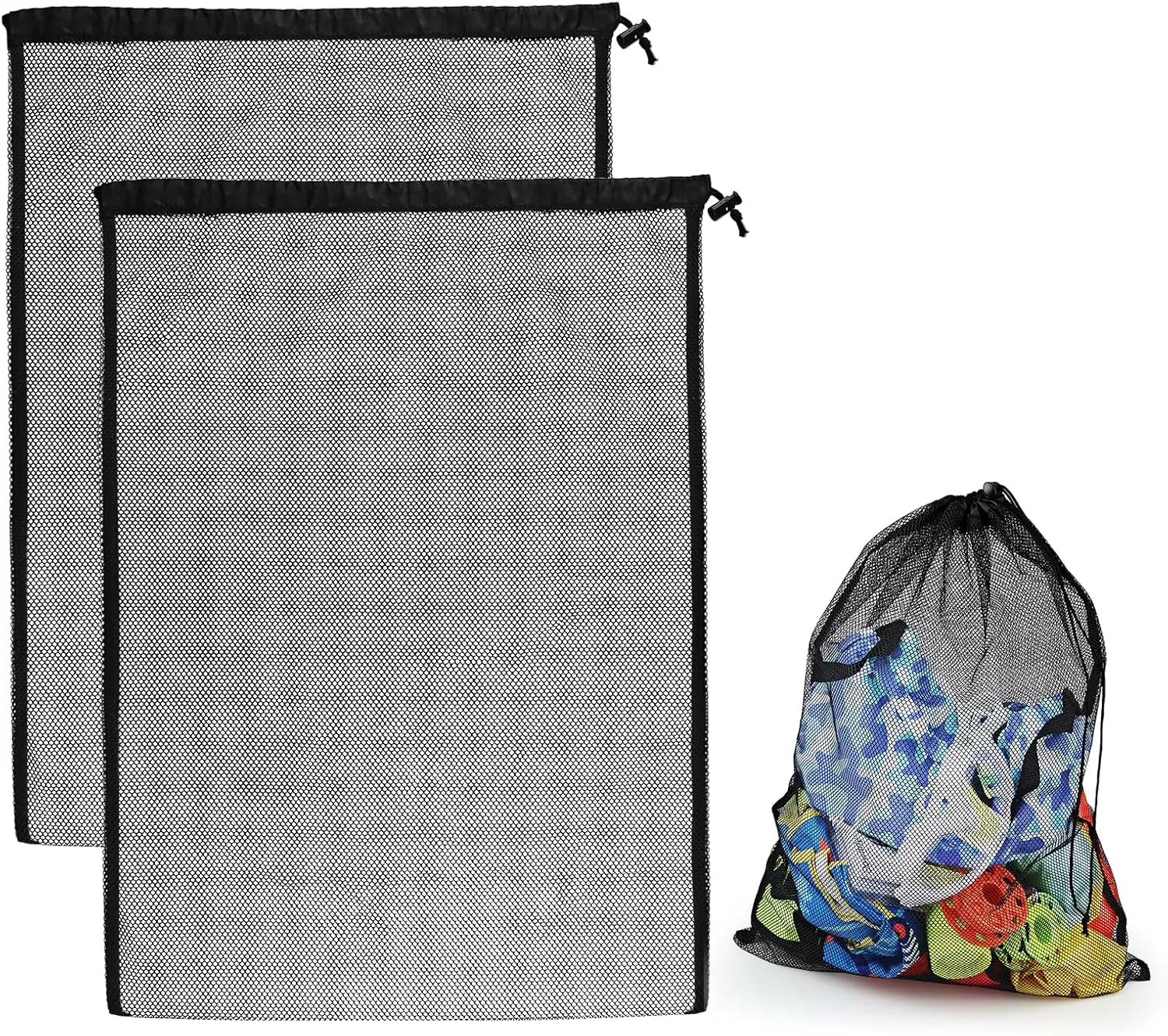 2PCS Mesh Bag, 24.8x17.7inch Mesh Drawstring Bag with Drawstring Closure, Nylon Mesh Storage Bags for Sports Equipment, Diving Swimming Surfing Beach Bags