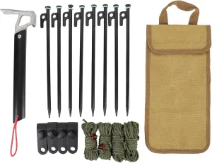 30cm Aluminum Tent Stakes,High Reflective Guy Lines 4mm Tent Cords High Strength Lightweight Camp Ropes with Glow in The Dark Adjuster Tensioner for Tent, Small Claw Hammer (Khaki)