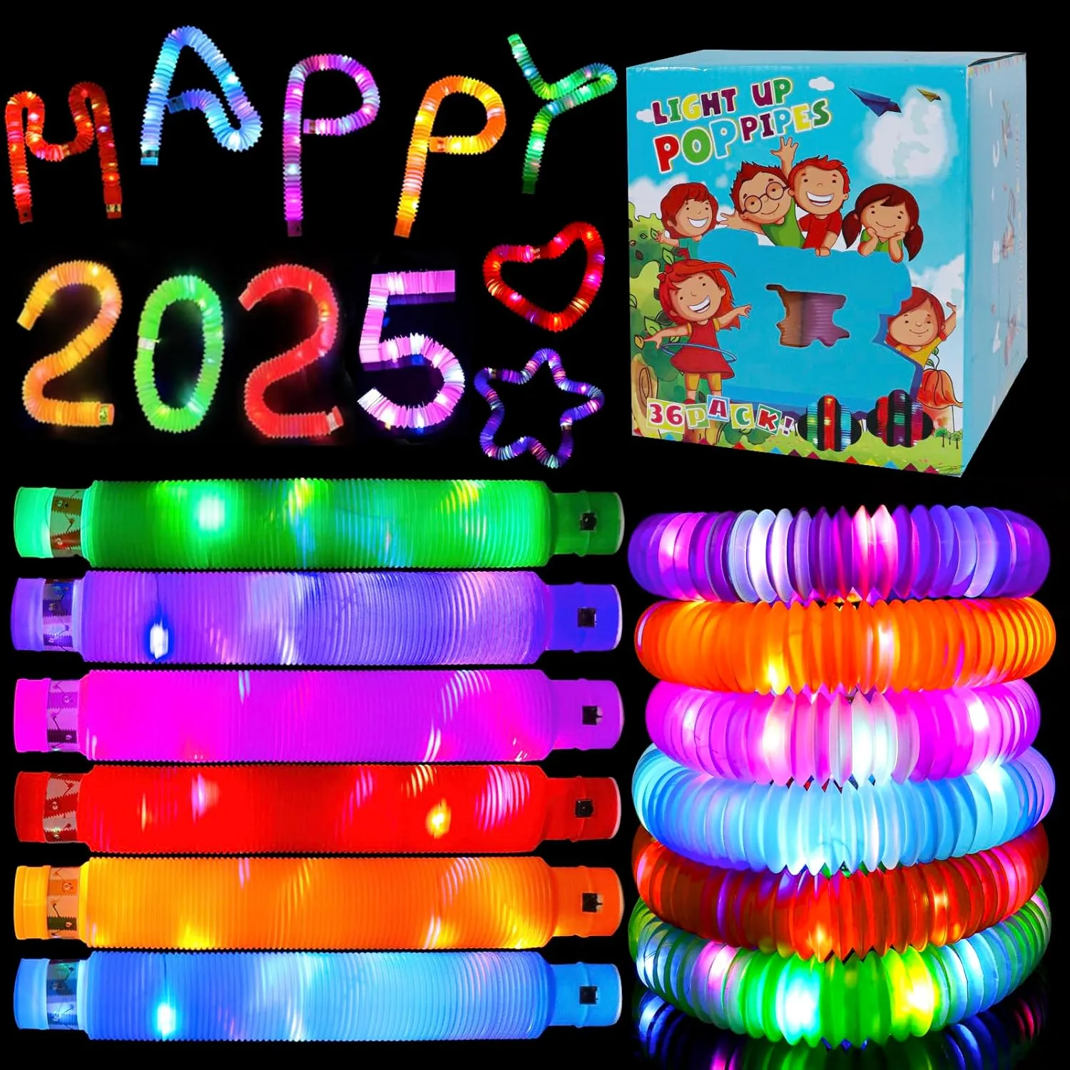 36 Pack Glow Sticks Party Favors, Light up Toys Pop Tubes Bulk, LED Glow Necklaces Bracelets Birthday Goodie Bag Stuffers, Glow in the Dark Halloween Party Supplies Gift Toys Prizes (36)