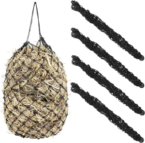 4 Pcs Slow Feed Hay Nets, Black Hay Bags with Adjustable Feeders for Horses, 40 Inch Length with 2 Inch Holes, Ideal for Goat/Horse/Cattle Feeding, Barn and Paddock Use