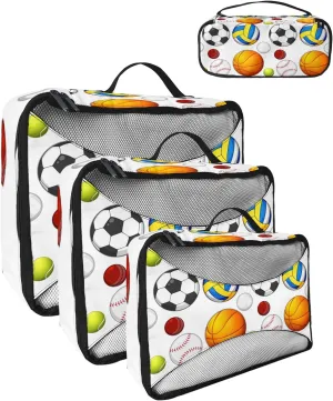 4 Set Packing Cubes - Sports Basketball Football and Volleyball Packing Cubes for Carry on Suitcase Lightweight Travel Essential Bag for Clothes Shoes Cosmetics Toiletry