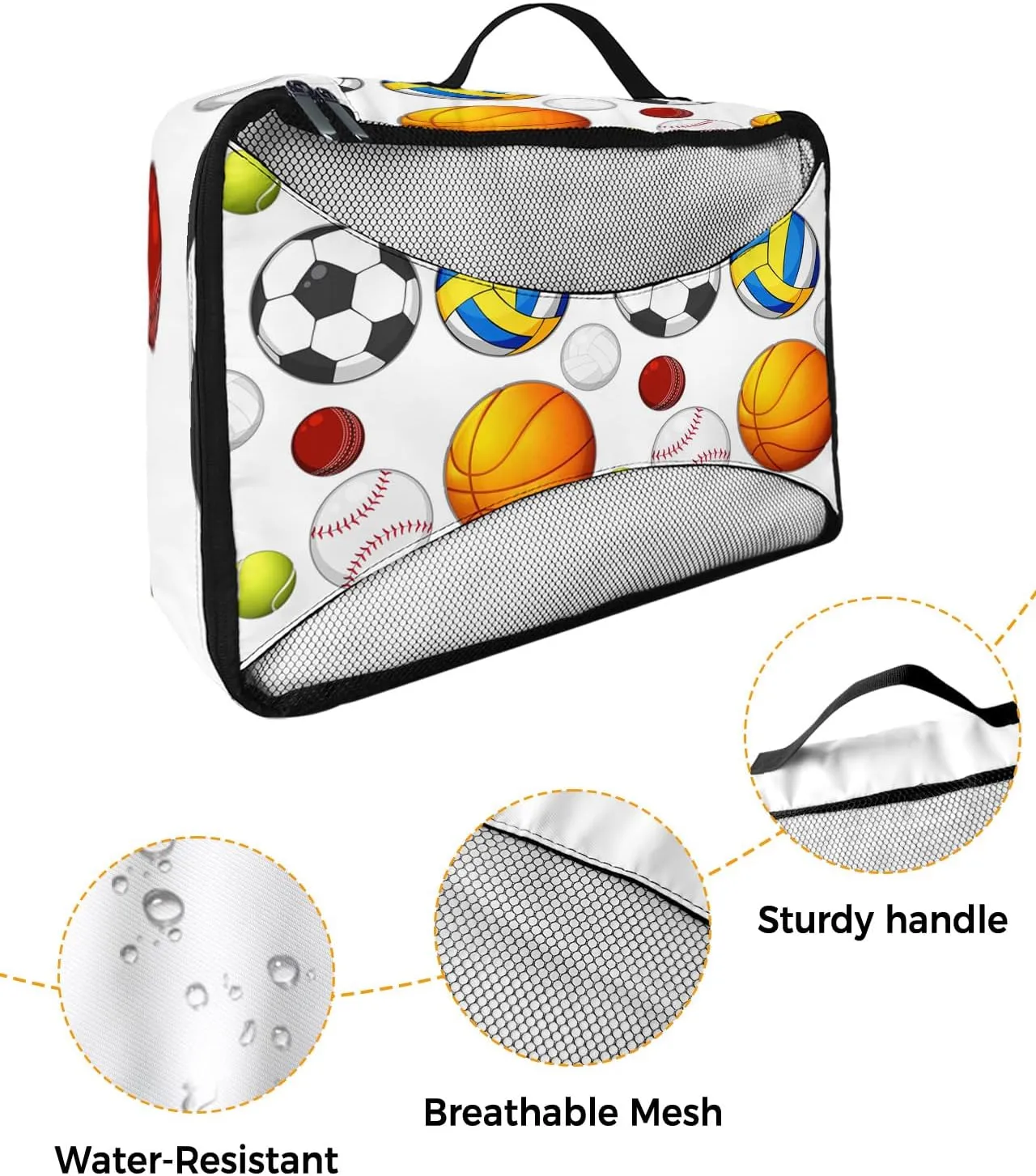 4 Set Packing Cubes - Sports Basketball Football and Volleyball Packing Cubes for Carry on Suitcase Lightweight Travel Essential Bag for Clothes Shoes Cosmetics Toiletry
