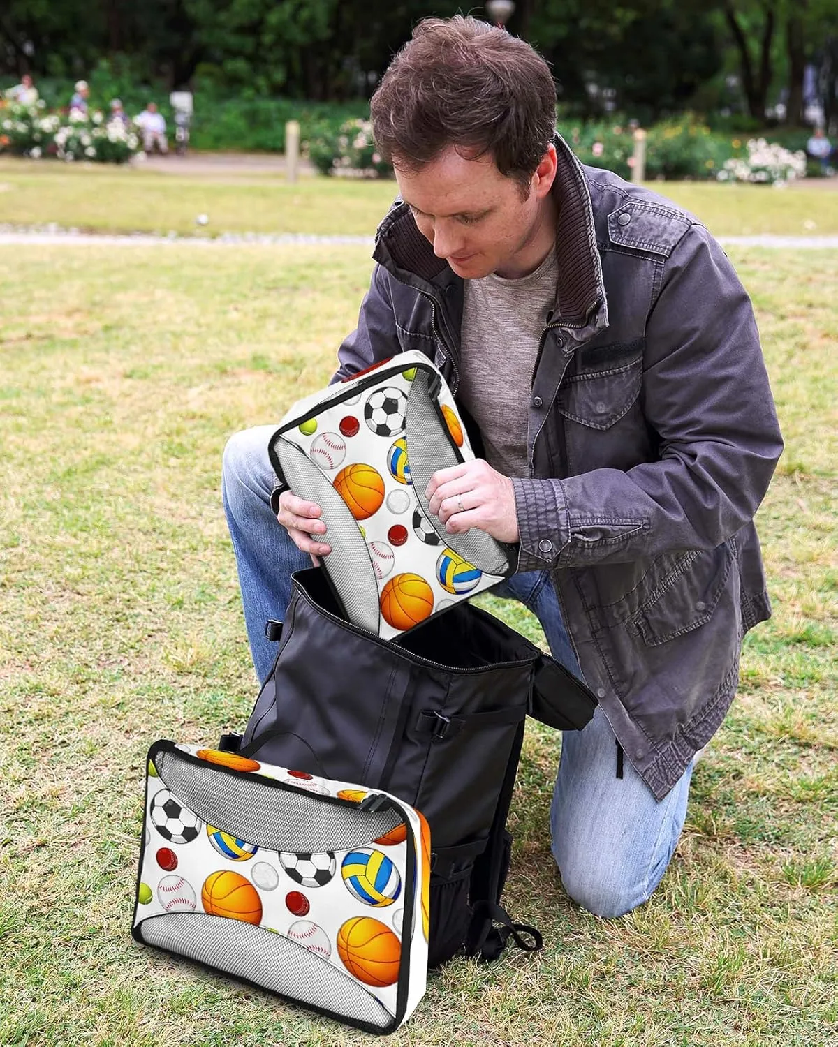 4 Set Packing Cubes - Sports Basketball Football and Volleyball Packing Cubes for Carry on Suitcase Lightweight Travel Essential Bag for Clothes Shoes Cosmetics Toiletry