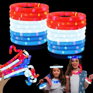4th of July Red White Blue Glow Sticks Party Favors Supplies 18 PCS,Light up Pop Tubes Accessories Bracelets Necklaces for Kids Toddlers,Fourth of July Patriotic Toys Gifts Items for Independence Day
