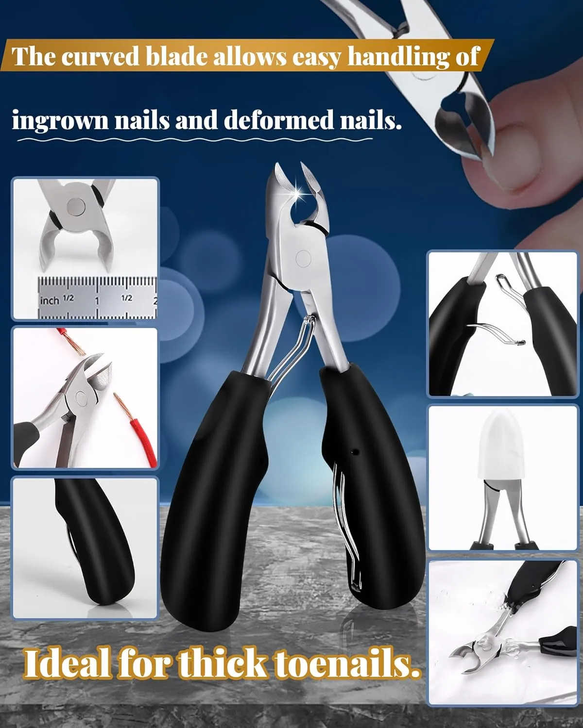 5Pcs Professional Nail Clippers Set for Ingrown & Thick Nails, Heavy Duty Toenail Clippers for Seniors, Men, Women