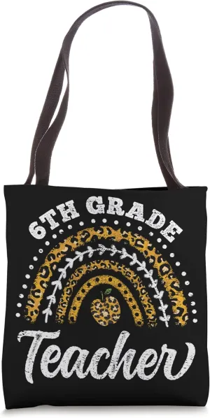 6th Grade Teacher Leopard Rainbow Back To School Vintage Tote Bag