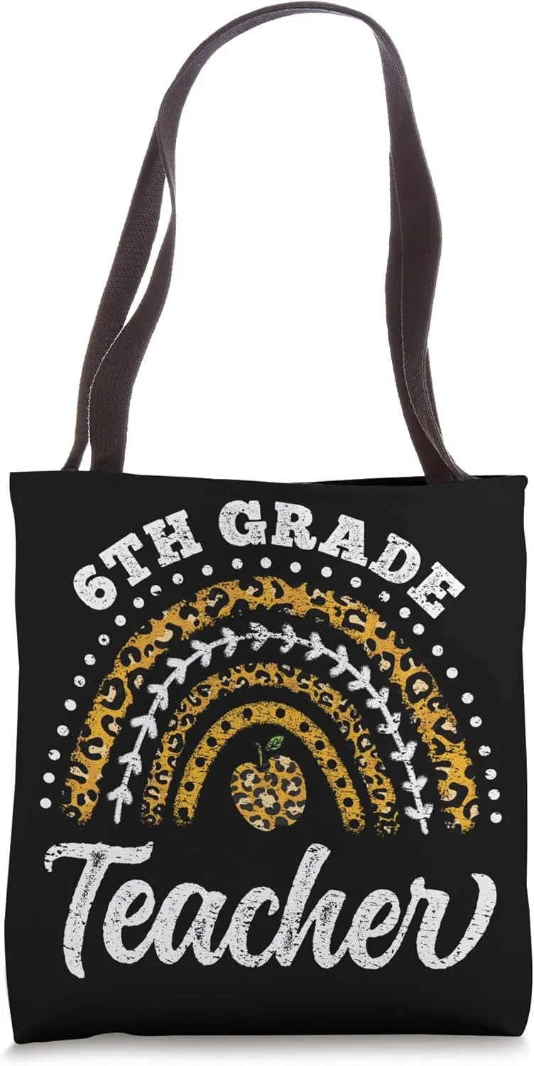 6th Grade Teacher Leopard Rainbow Back To School Vintage Tote Bag