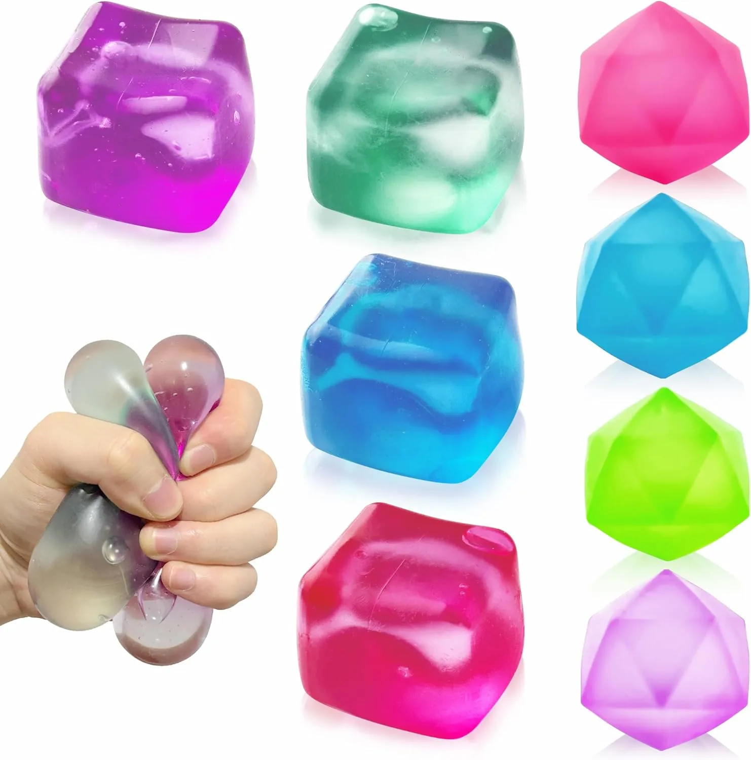 8 Pack Stress Cubes Squishy Fidget Toys for Adults Kids, Ice Cube Squishy for Anxiety Relief, Sensory Fidget Toys, Diamond Malt Sugar Ice Cube Stress Ball,Random Color