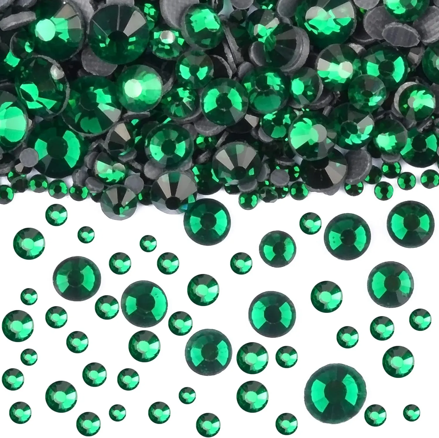 8000 Pieces 5 Sizes Hotfix Iron Flatback Glasses Rhinestones Crystal for DIY Project with Tweezers and Picking Pen for Bags, Shoes, Clothes and Manicure(Emerald, 5Size)