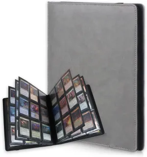9 Pocket Ringless Card Binder,360 Side Loading Collector Binder,PU Leather Water-proof Card Holder Album for MTG,TCG,Sport Cards–Transparent Double-Sided Storage,Gift for Collectors–Grey