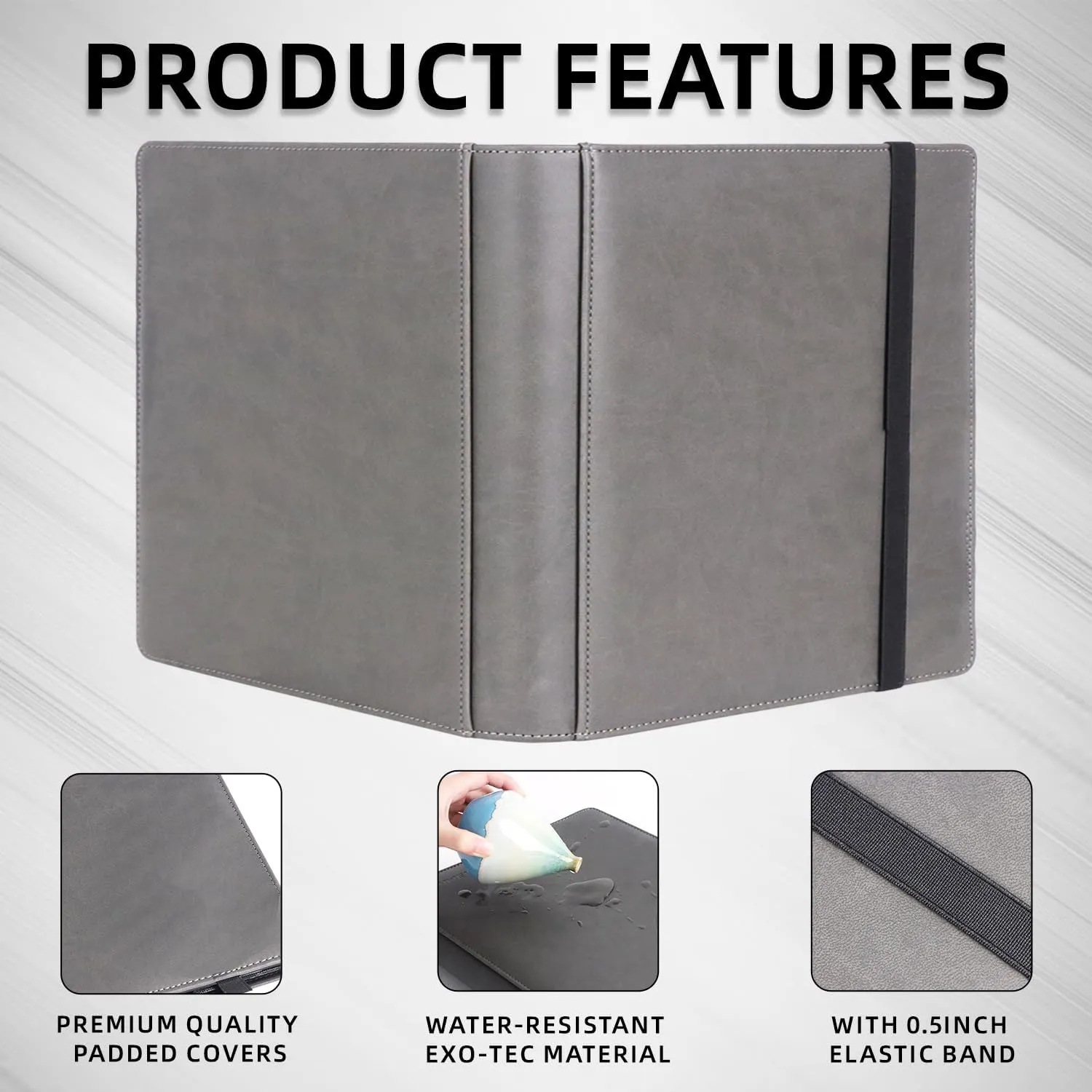 9 Pocket Ringless Card Binder,360 Side Loading Collector Binder,PU Leather Water-proof Card Holder Album for MTG,TCG,Sport Cards–Transparent Double-Sided Storage,Gift for Collectors–Grey