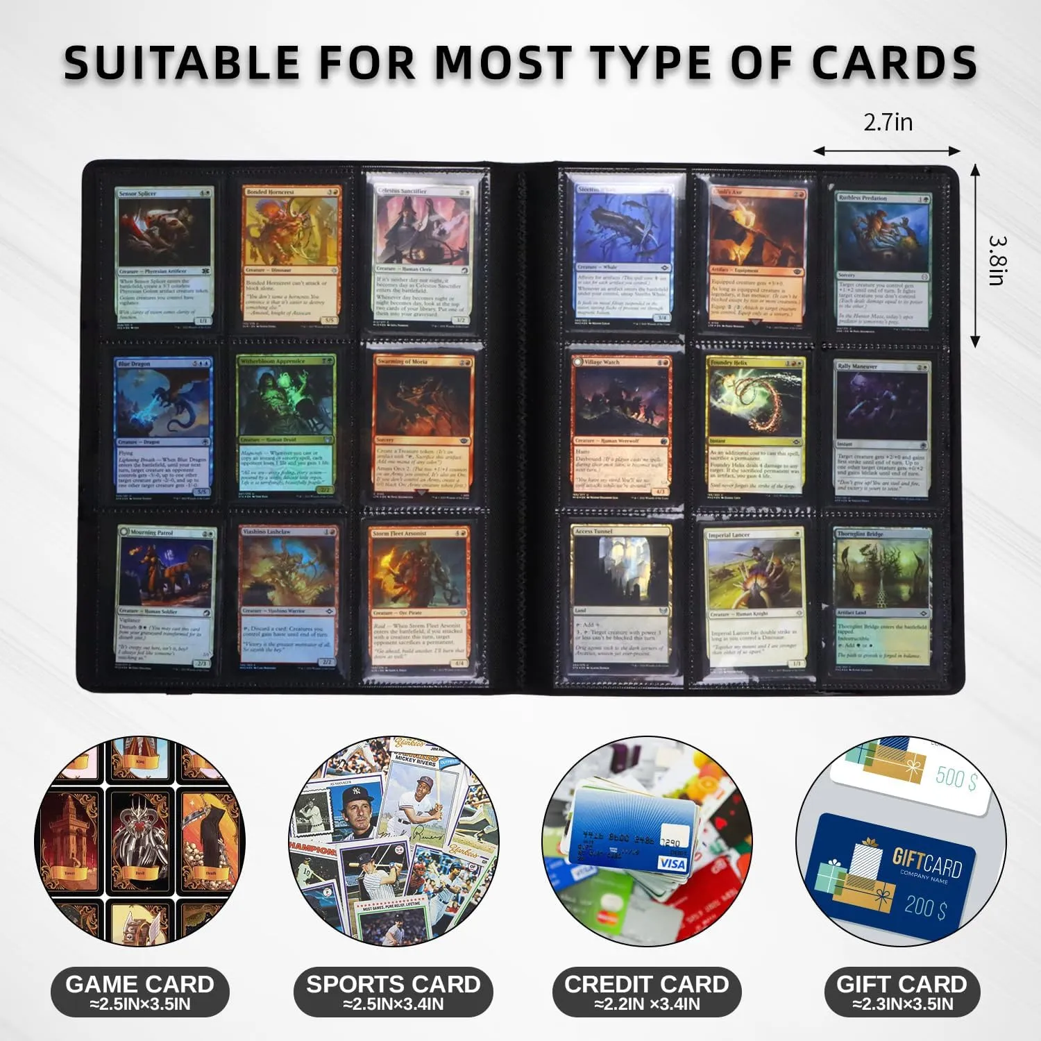 9 Pocket Ringless Card Binder,360 Side Loading Collector Binder,PU Leather Water-proof Card Holder Album for MTG,TCG,Sport Cards–Transparent Double-Sided Storage,Gift for Collectors–Grey