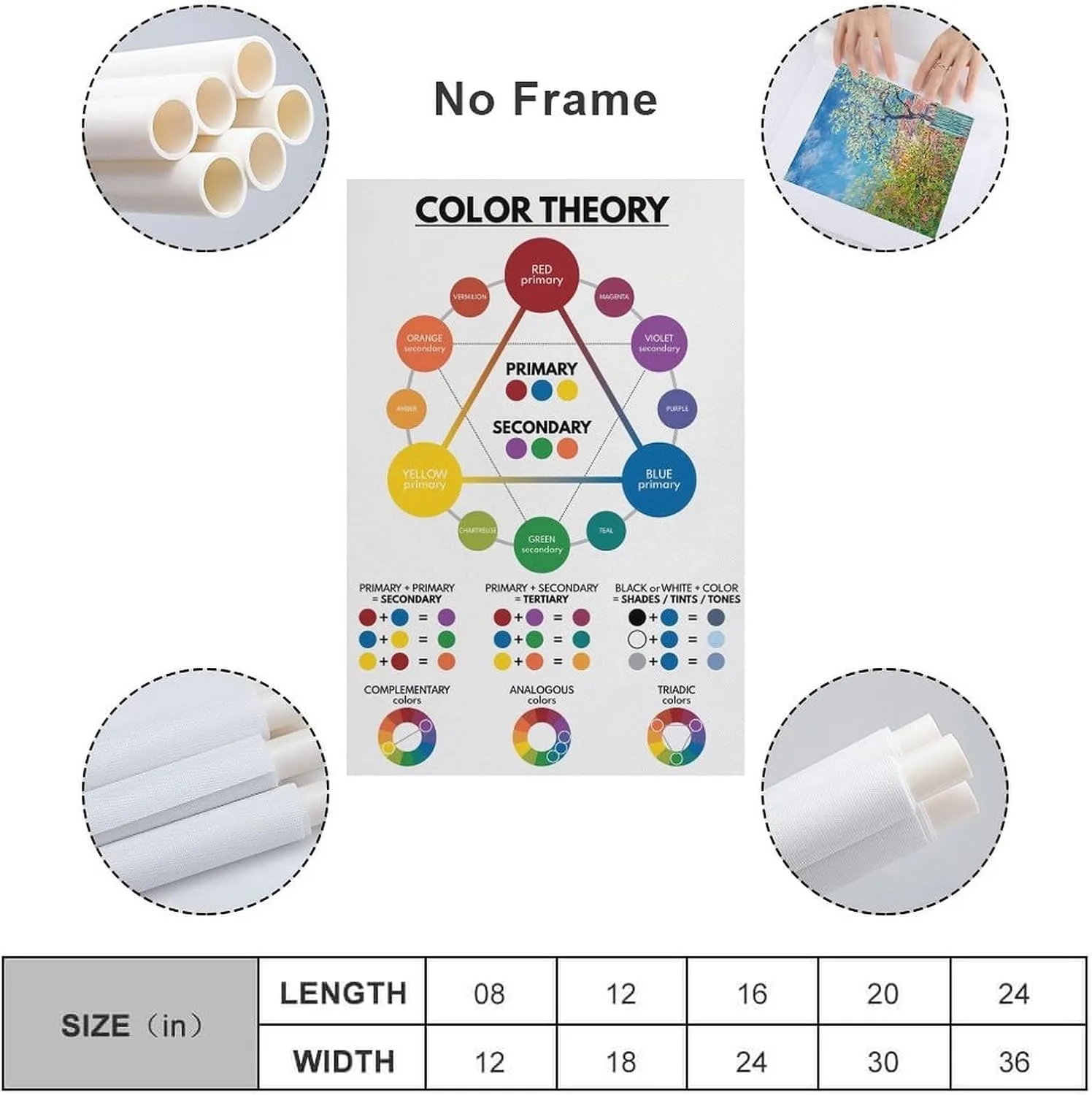 ABCBY COLOR THEORY Poster, Color Wheel, Educational Poster, Rainbow Colors Classroom Wall Art Poster 12x18inch(30x45cm)