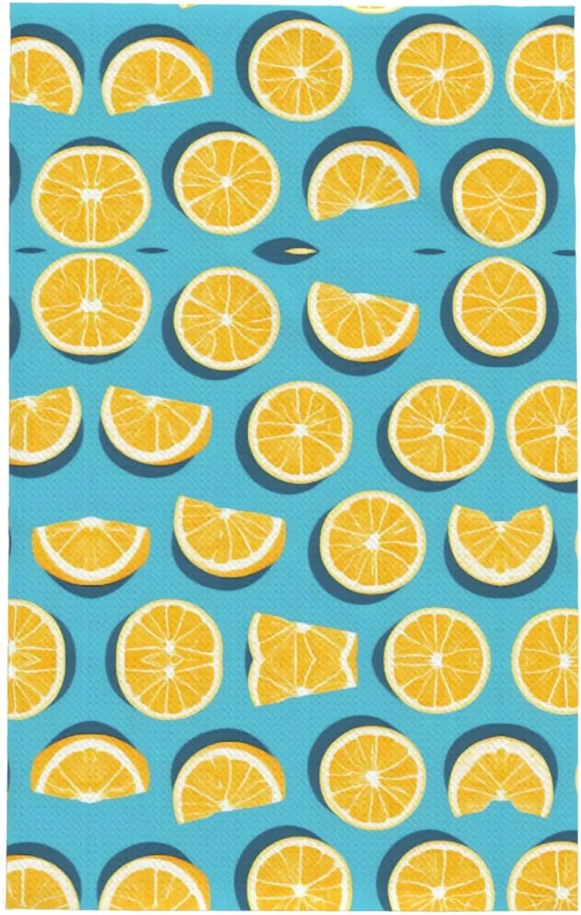Absorbent Quick Dry Waffle Kitchen Towel, (26 * 16 inches) Reusable Cleaning Tea Towel, Lemon Wedges Extra Soft Cleaning Towel,