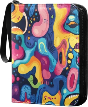 Abstract Colorful Card Binder 4-Pocket, 400 Pockets Trading Cards Holder Games Card Albums Storage Organizer Case for Football, Baseball Cards