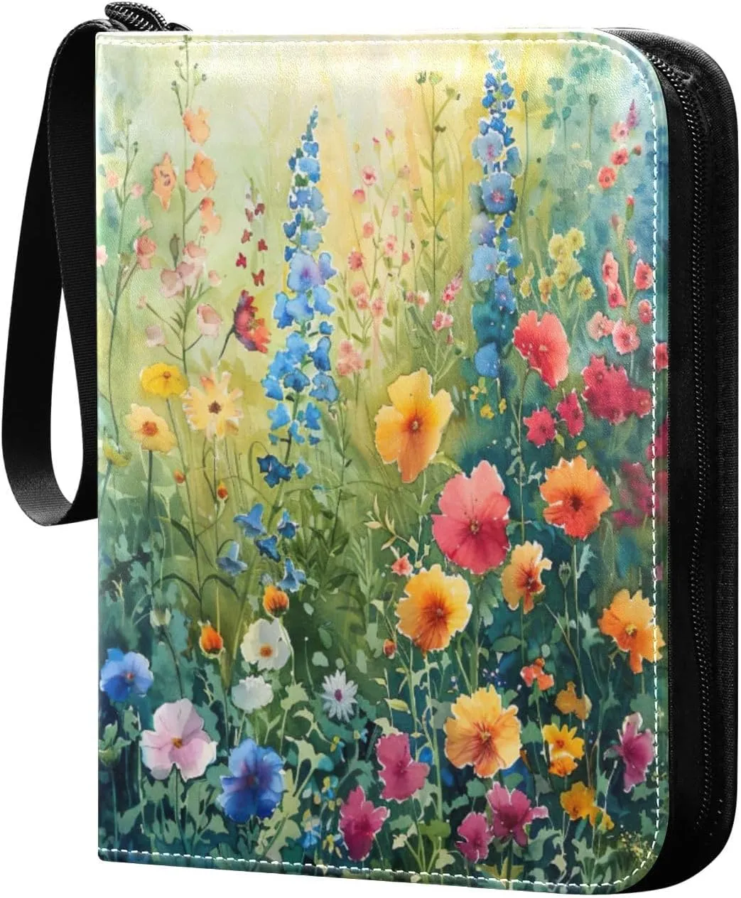 Abstract Colorful Wildflowers Card Binder 4-Pocket, 400 Pockets Trading Cards Holder Games Card Albums Storage Organizer Case for Football, Baseball Cards