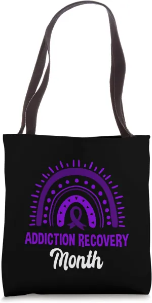 Addiction Recovery Month Boho Rainbow Wear Purple Ribbon Tote Bag