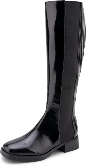 Aerosoles Women's DARIA Knee High Boot, Black Patent Crinkled Faux Leather, 7.5