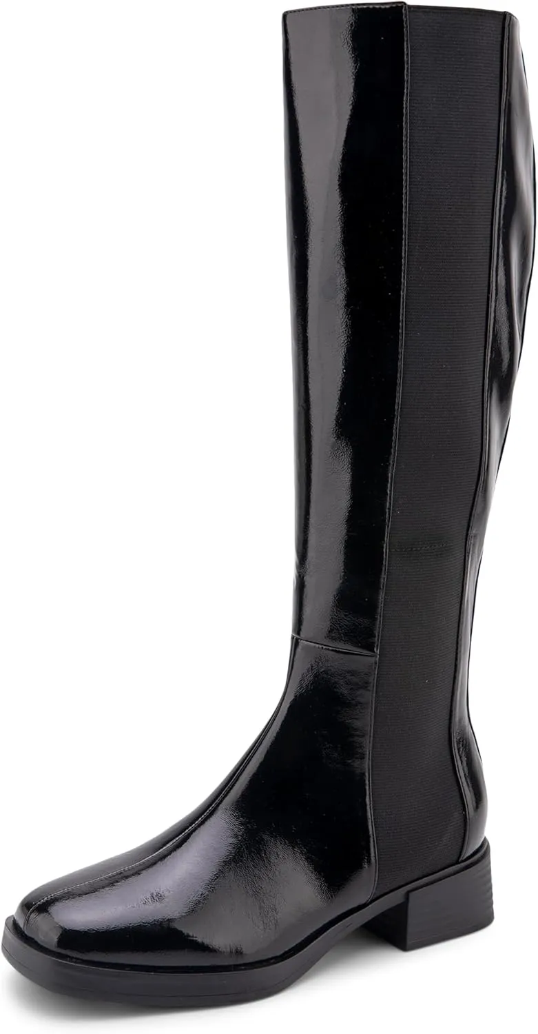 Aerosoles Women's DARIA Knee High Boot, Black Patent Crinkled Faux Leather, 7.5