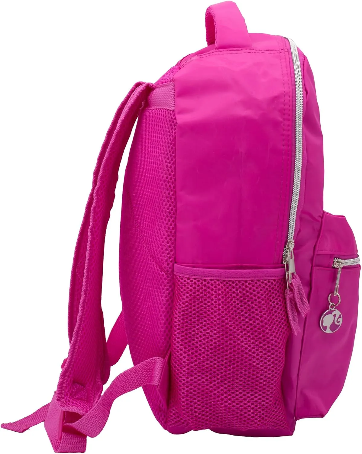 AI ACCESSORY INNOVATIONS Barbie Backpack for Girls, Bookbag with Adjustable Shoulder Straps & Padded Back, Barbie Pink 16 Inch Schoolbag with Raised Embroidered Logo, Durable School Bag for Kids