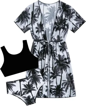 AIDEAONE Girls 3 Piece Bikini Swimsuit Set Cute Bathing Suit with Quick Dry Swimwear with Coverups 5-12T
