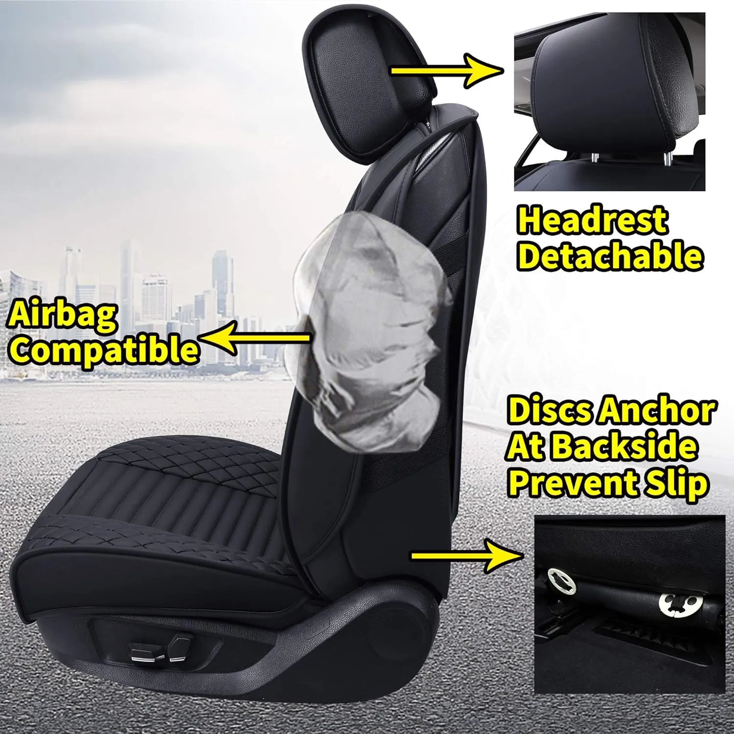 Aierxuan Front Car Seat Covers Waterproof Leather Universal for Chevy Acura Lexus Jetta Tiguan Jeep Wrangler Liberty Cherokee Mitsubishi Outlander Kia Hyundai Accent Audi (2 Pcs Front/Black)